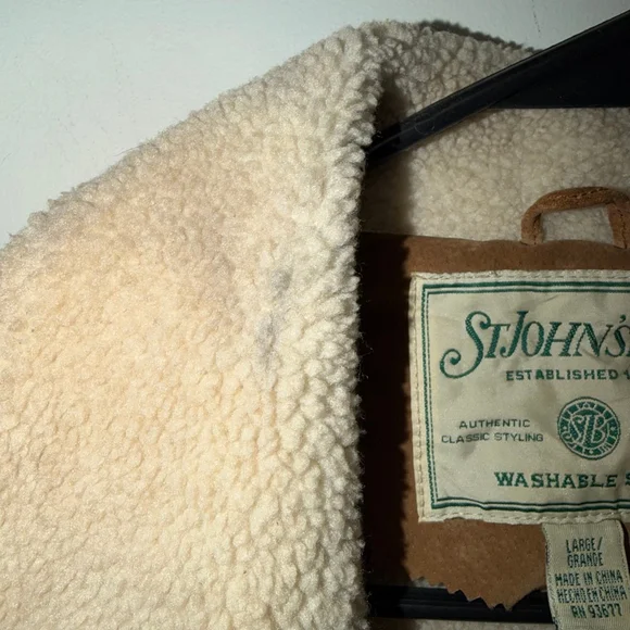 St Johns Bay Coat Women’s L Washable Suede Sherpa Lined Faux Shearling Vintage - Picture 5 of 16